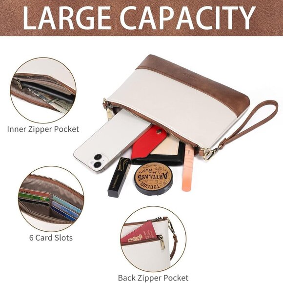 Stylish Large Capacity Wristlet Clutch - Detachable Crossbody and Wrist Strap - Picture 4 of 7
